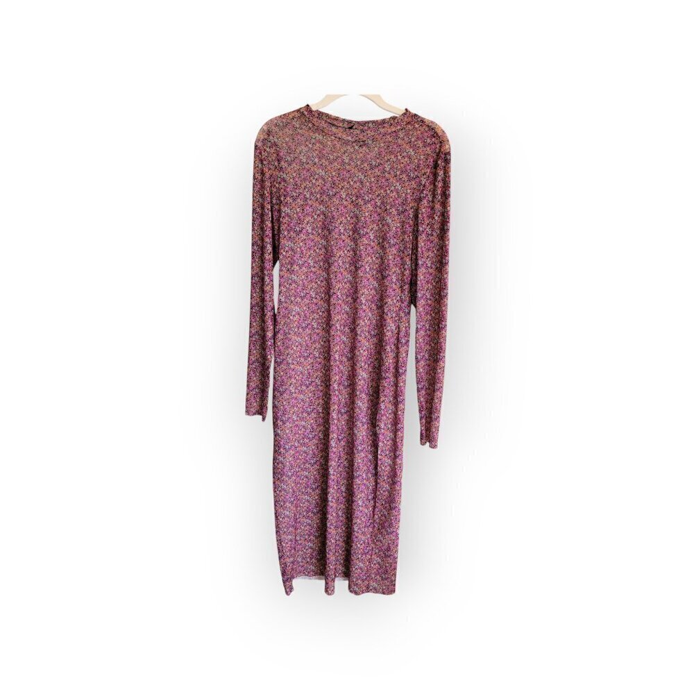 AFRM Burgundy Fuchsia Floral Mesh Midi Dress Long Sleeve Stretch Boho Size Large - Picture 4 of 10